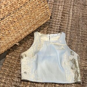 Lustre by Yasmine Design Blue Gold Metallic Formal Sleeveless Blouse